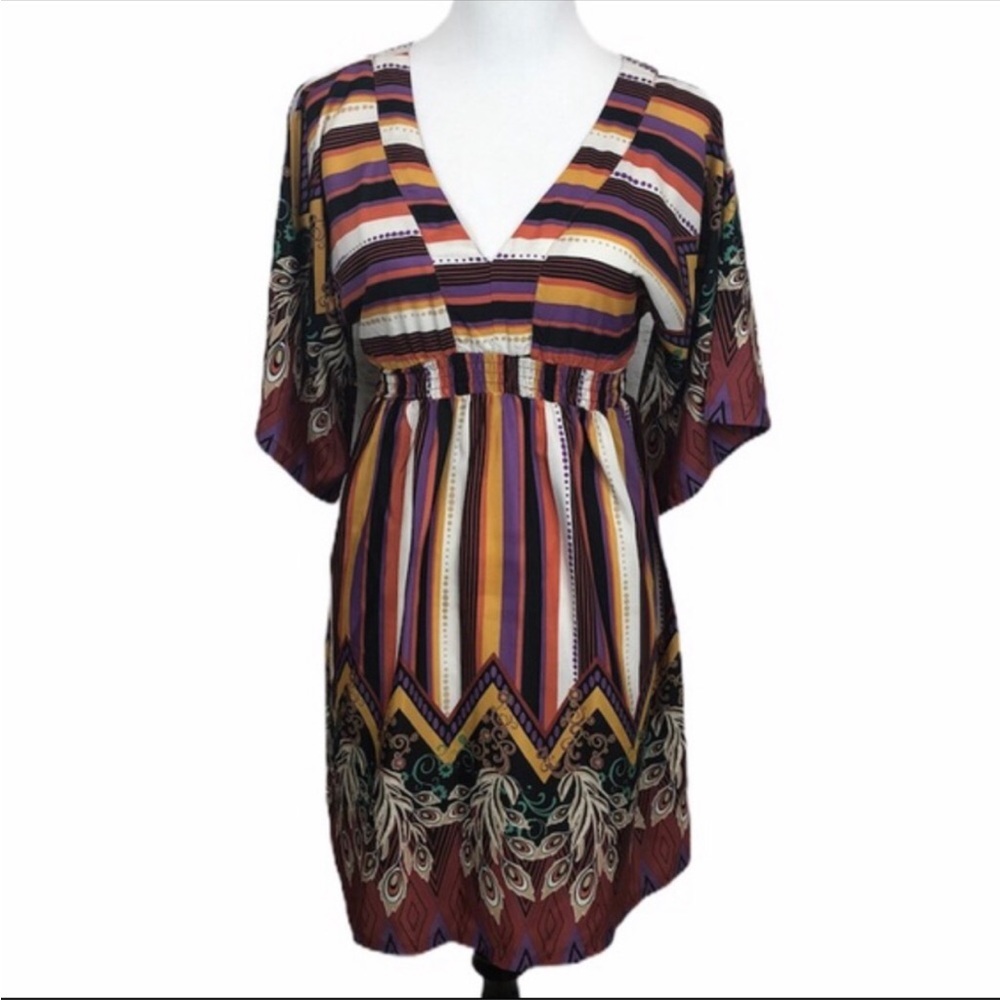 Karlie double V neck geometric print mini dress/tunic top